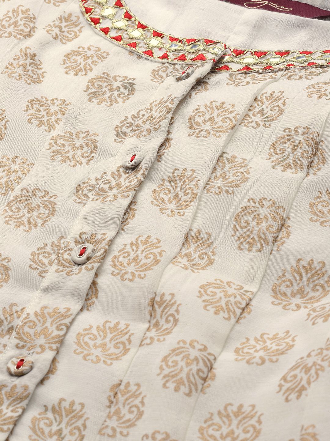 Dhiyona SN Women's Off-White & Golden Printed Kurta with Palazzos & Dupatta