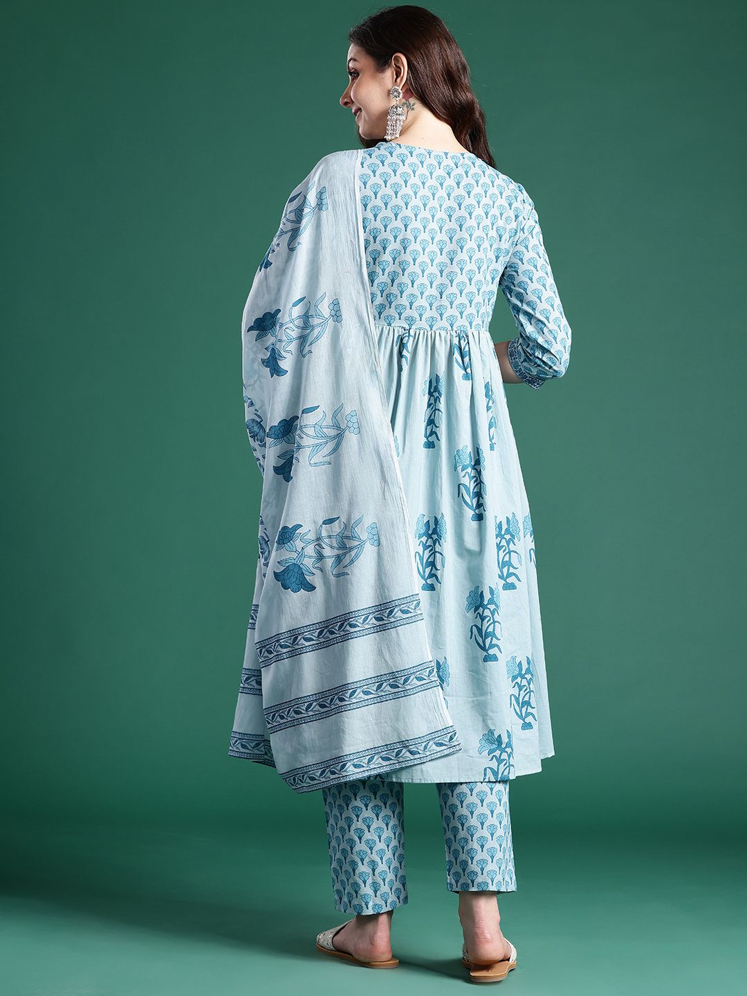 Floral Printed Empire Pure Cotton Kurta with Trousers & Dupatta