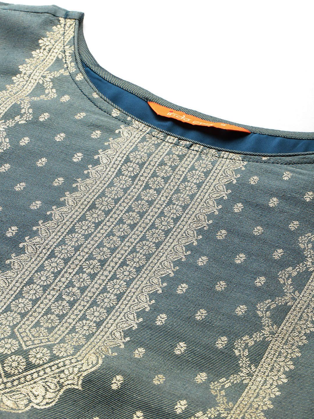 Dhiyona IE Ethnic Motifs Jacquard Zari Kurta With Trousers & Dupatta