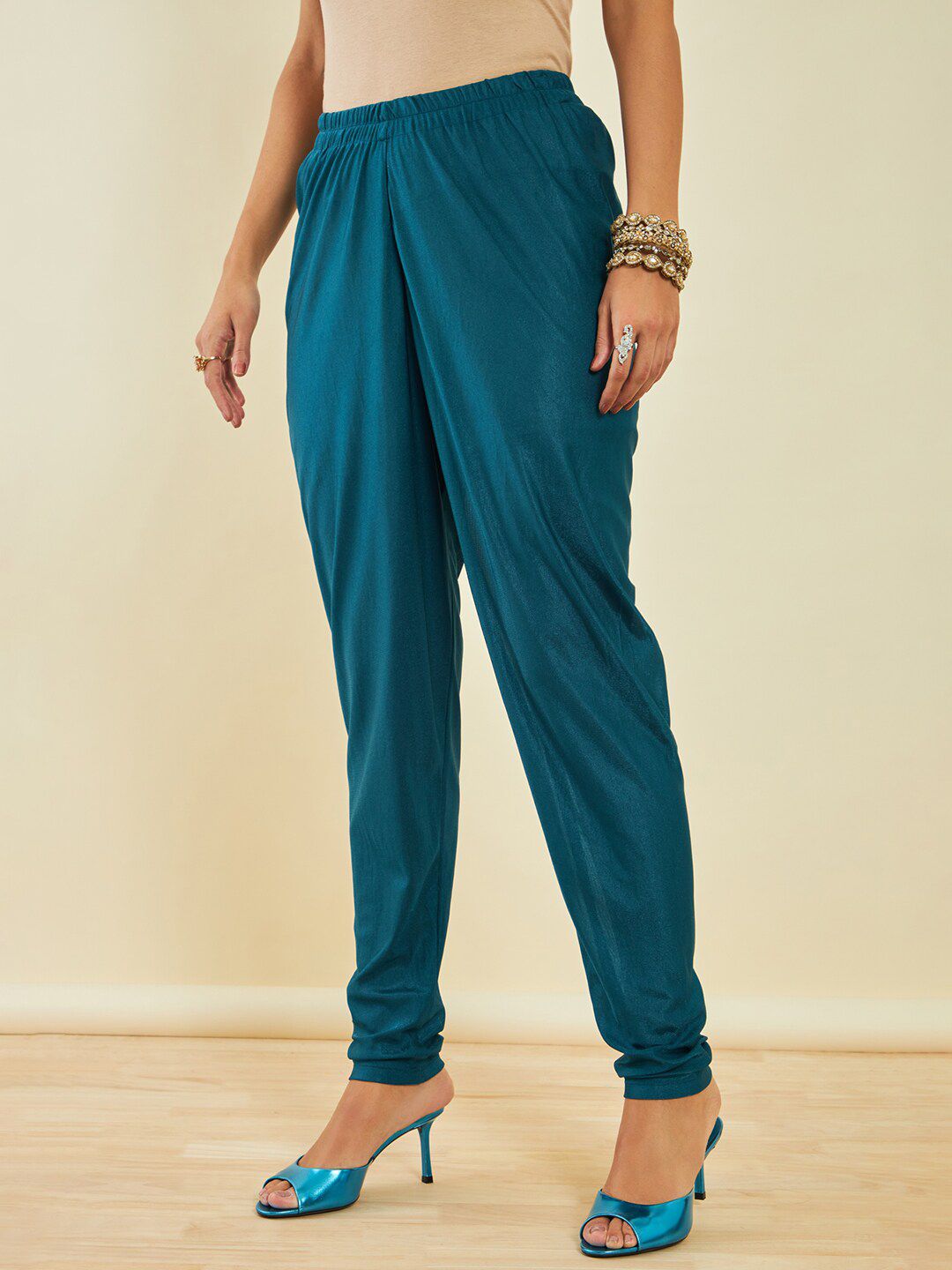 Dhiyona SO Women's Turquoise Blue Floral Embroidered Sequinned Anarkali Kurta With Churidar & Dupatta