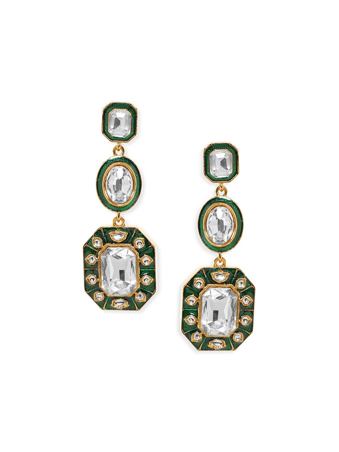 Dhiyona RJ Women's 22KT Gold-Plated Geometric Kundan Studded Drop Earrings