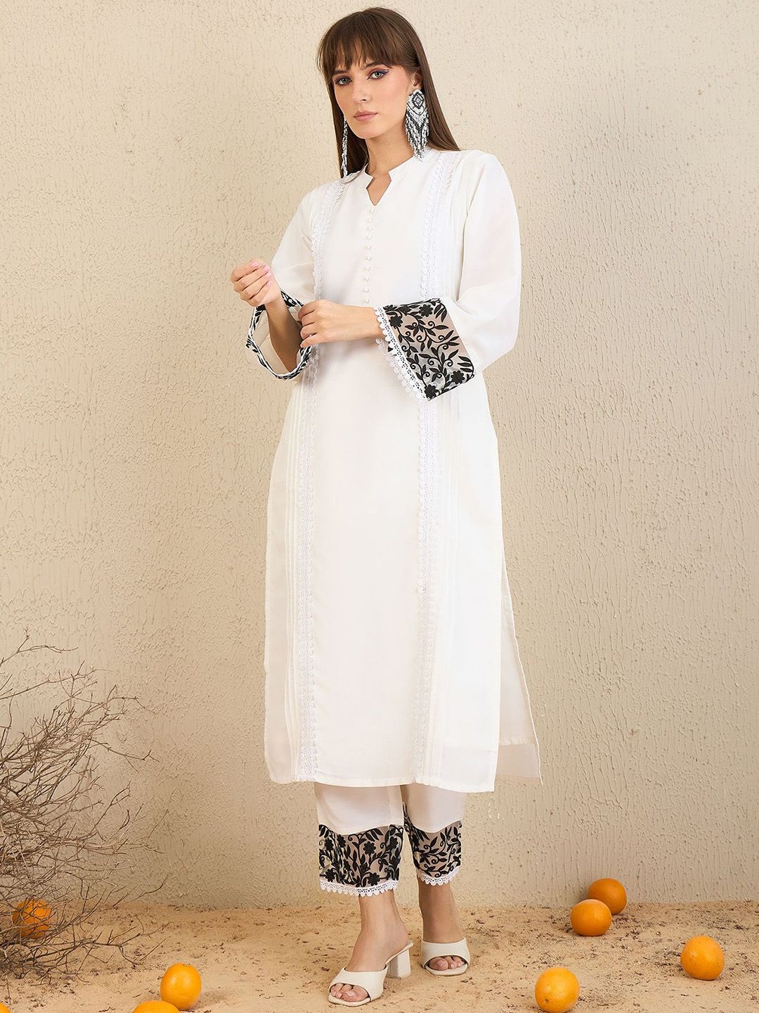Dhiyona IE Mandarin Collar Straight Tunic With Trousers