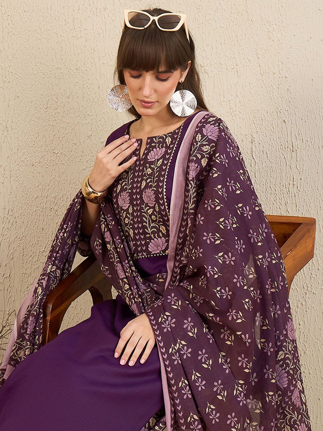 Dhiyona IE Floral Yoke Design Gotta Patti Pure Cotton Straight Kurta With Salwar & Dupatta