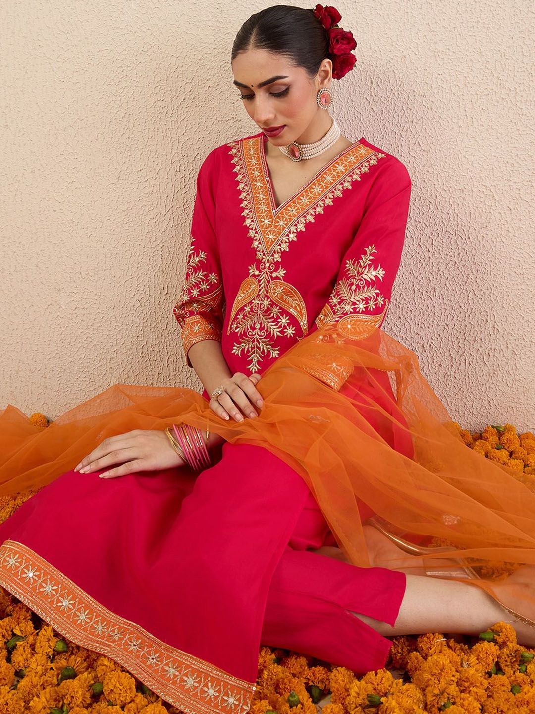 Women Ethnic Motifs Embroidered Kurta with Trousers & Dupatta