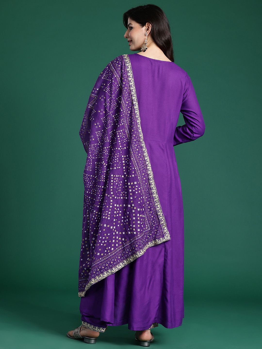 Embroidered Sequinned Kurta With Trousers & Dupatta