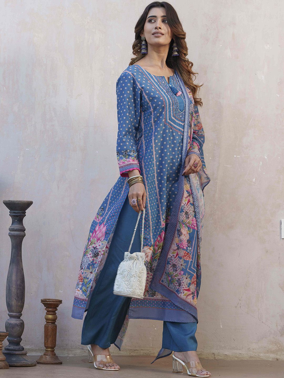 Dhiyona SN Women's Floral Printed Straight Kurta With Palazzos & Dupatta