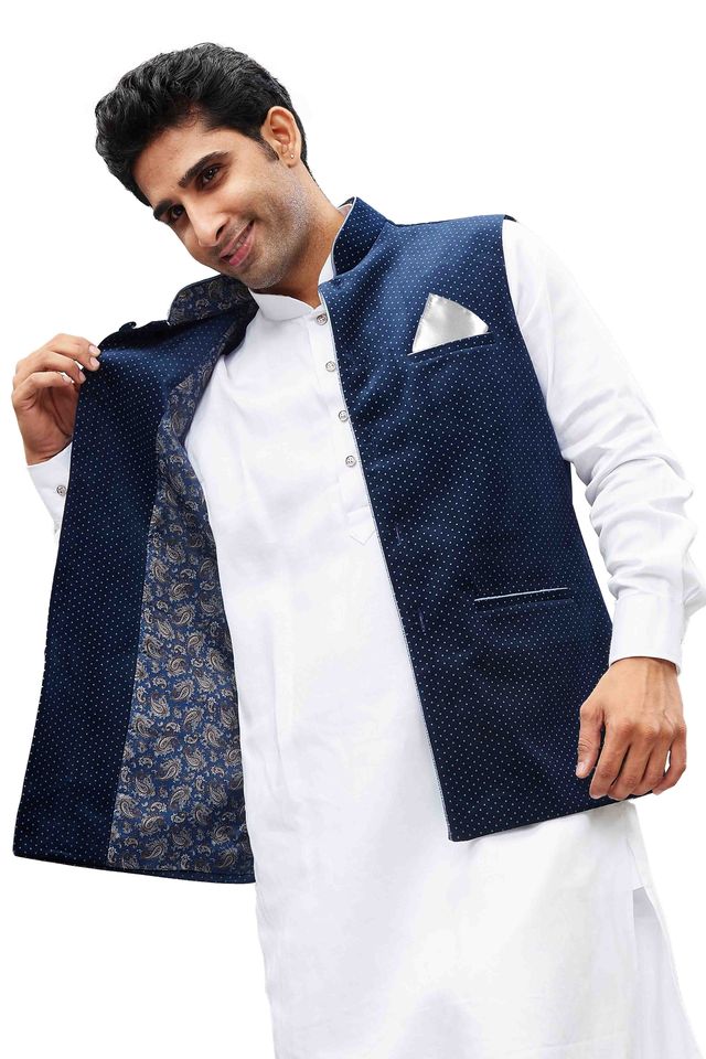 Men's Blue Velvet Straight Nehru Jacket
