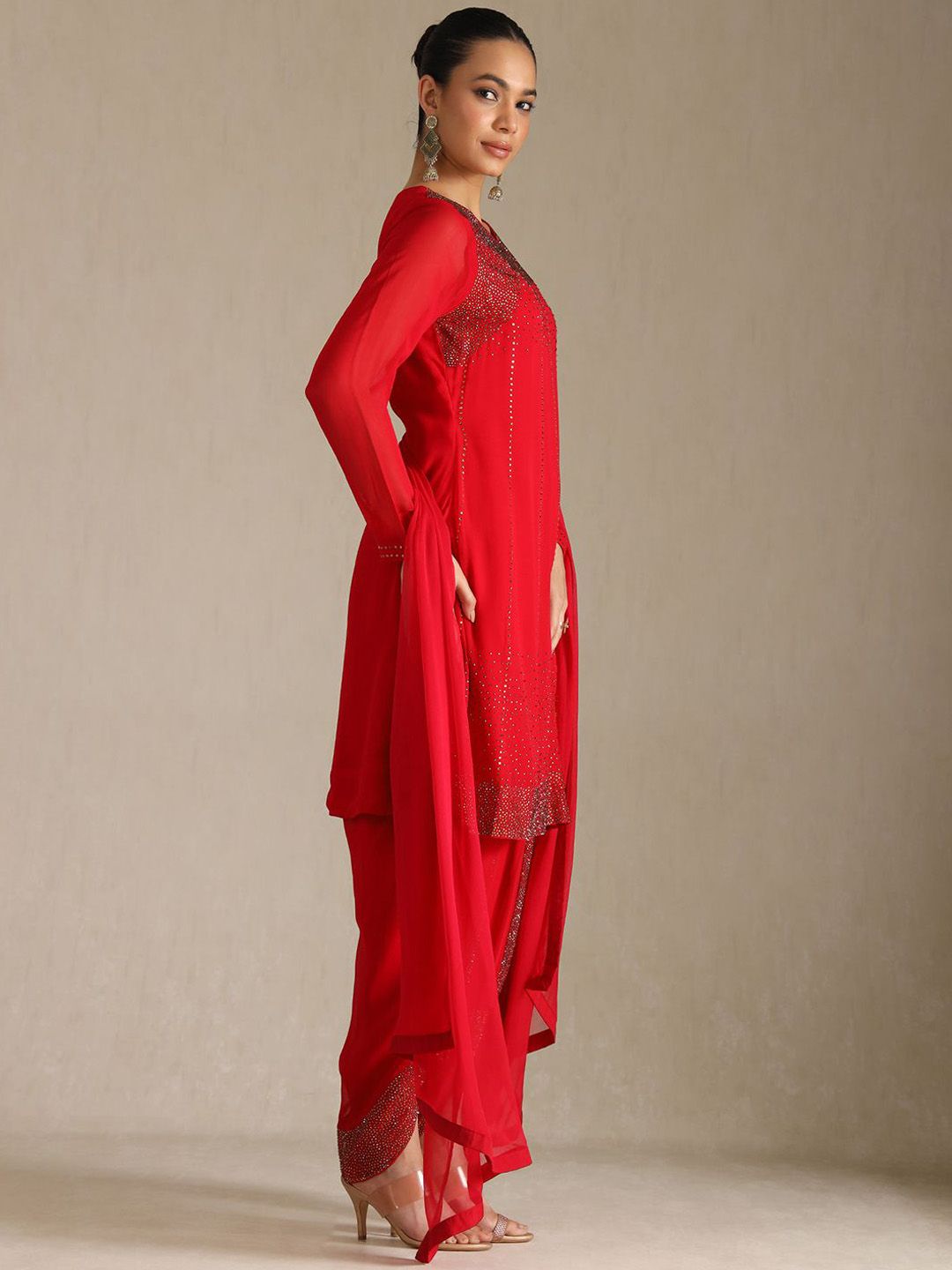Dhiyona SO Women's Embroidered Beads and Stones Straight Kurta with Dhoti Pants & Dupatta