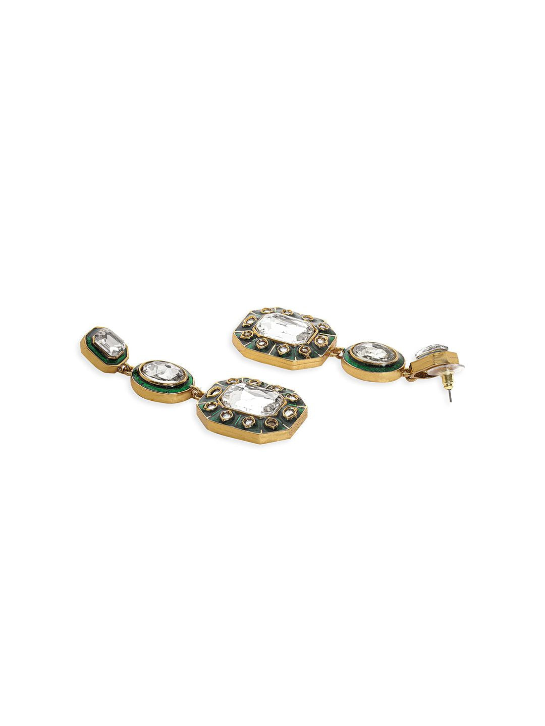 Dhiyona RJ Women's 22KT Gold-Plated Geometric Kundan Studded Drop Earrings