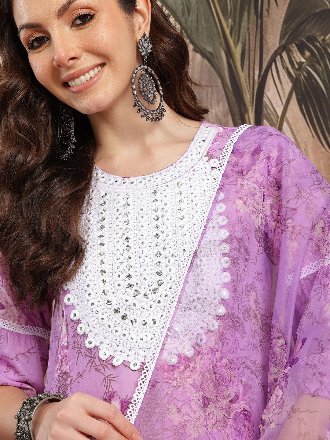 Dhiyona SN Women's Floral Print Thread Work Kurta with Salwar & Dupatta