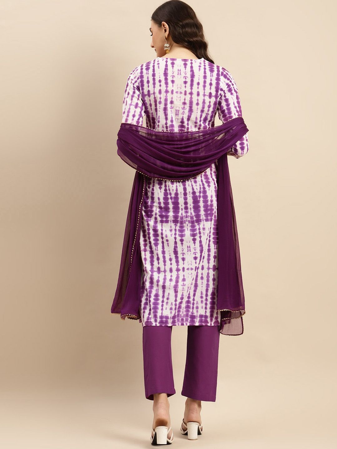 Dhiyona VA Women'sShibori Dyed Regular Sequinned Pure Cotton Kurta With Trousers & Dupatta
