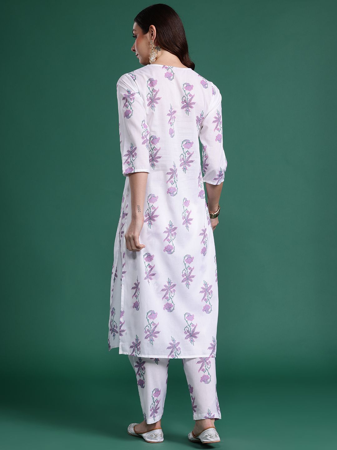Dhiyona IE Floral Printed Pure Cotton Kurta with Trousers