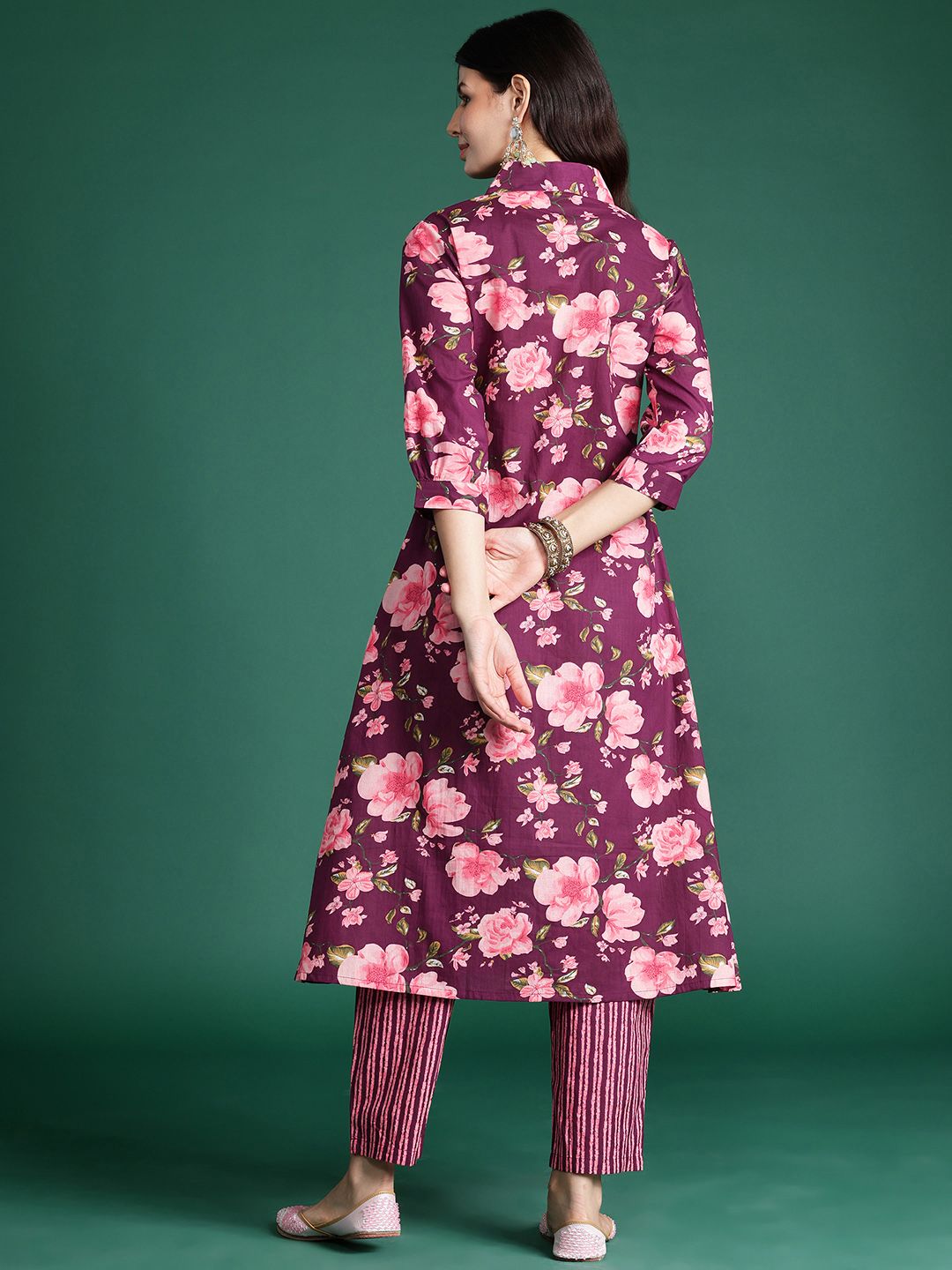 Dhiyona IE Women Floral Printed Regular Pure Cotton Kurta with Trousers