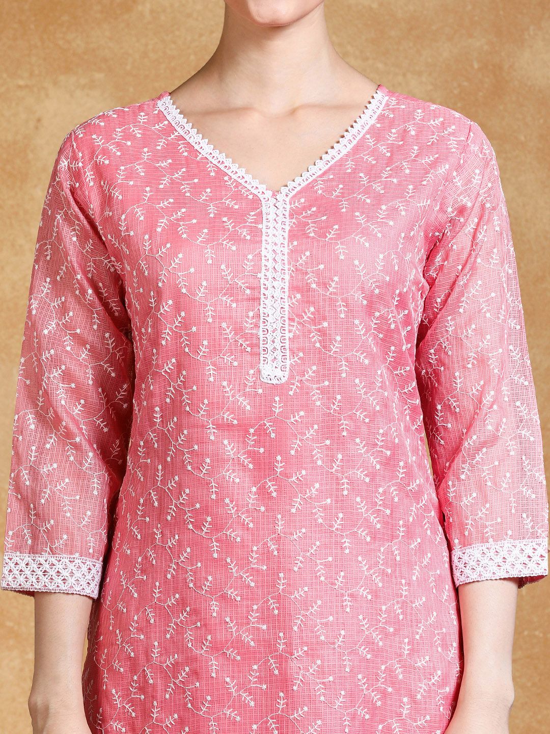 Dhiyona VA Women's Floral Embroidered Regular Thread Work Kurta with Trousers & With Dupatta