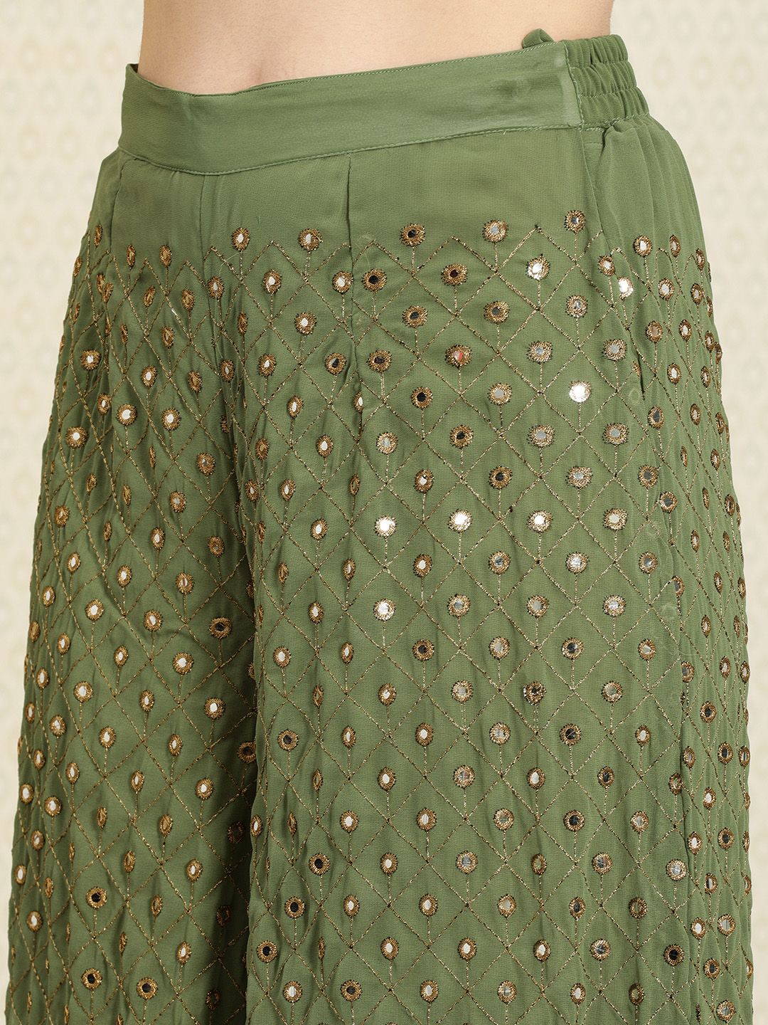 Dhiyona PD Women Women Green Mirror Work Jashn Kurta with Palazzos & With Dupatta