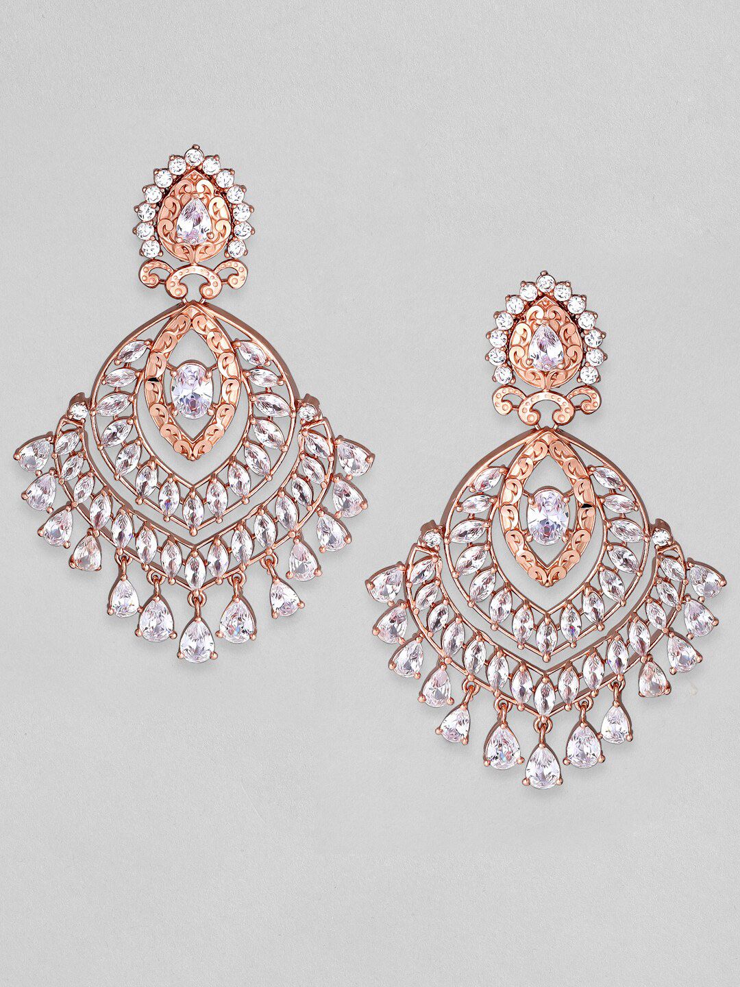 Dhiyona RJ Women's 22K Rose Gold-Plated White Cubic Zirconia Studded Statement Chandelier Earrings