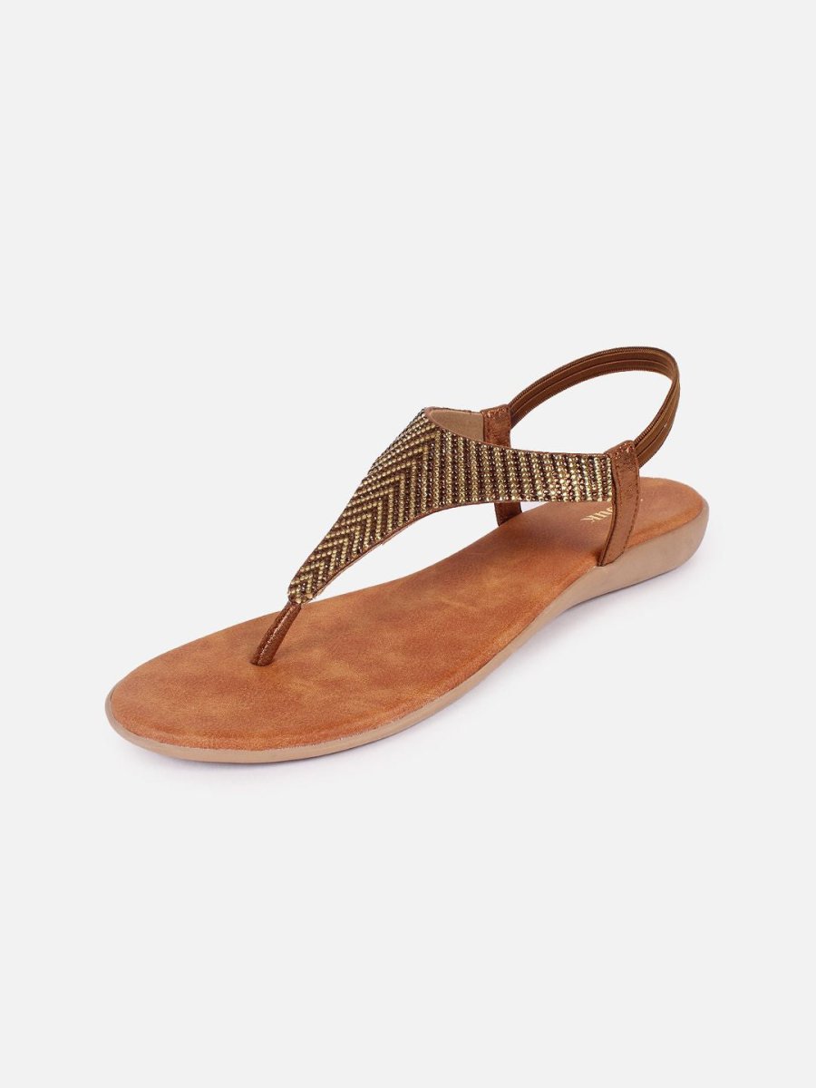 Dhiyona AK Gold-Toned Embellished Open Toe Flats