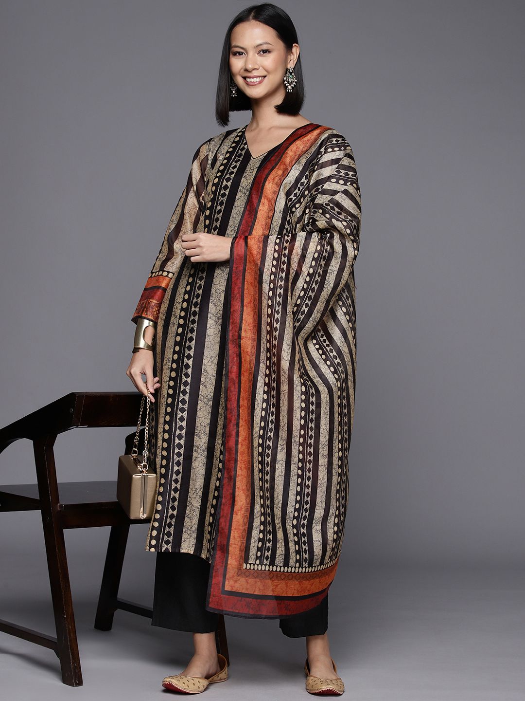 Dhiyona VA Women'sPrinted Regular Chanderi Cotton Kurta with Trousers & Dupatta