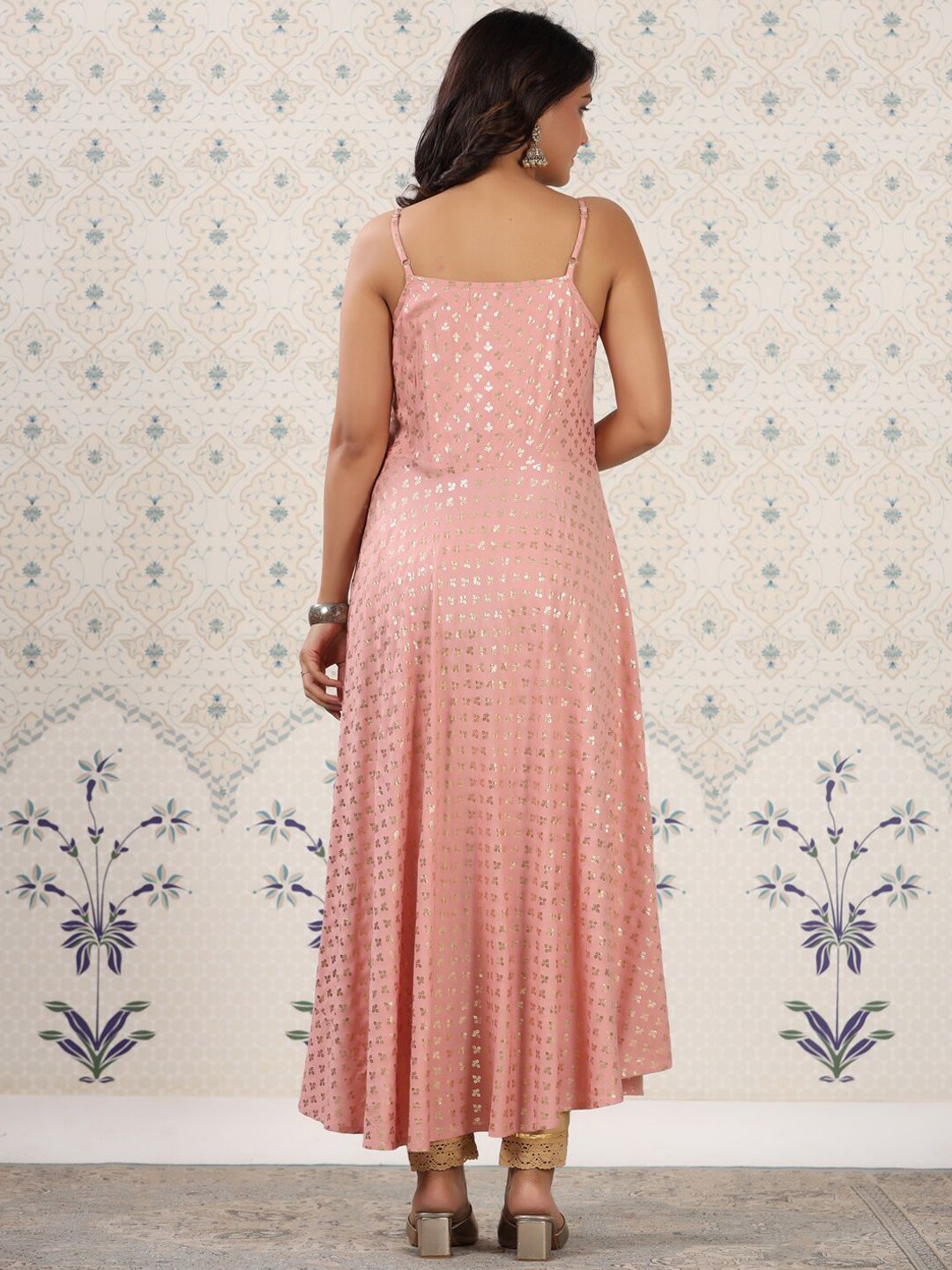Dhiyona OD Floral Printed Shoulder Straps Anarkali Kurta