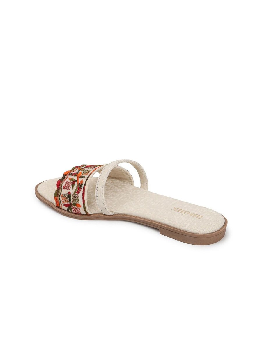 Dhiyona AK Cream-Coloured Embellished Open Toe Flats