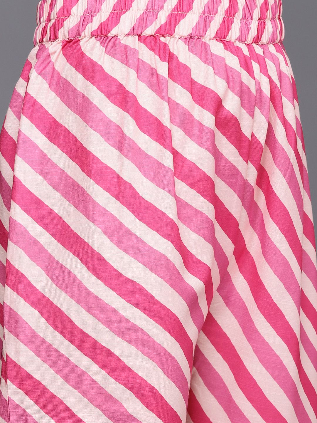 Dhiyona VA Women's Fuchsia Striped Gotta Patti Kurta with Trousers & With Dupatta
