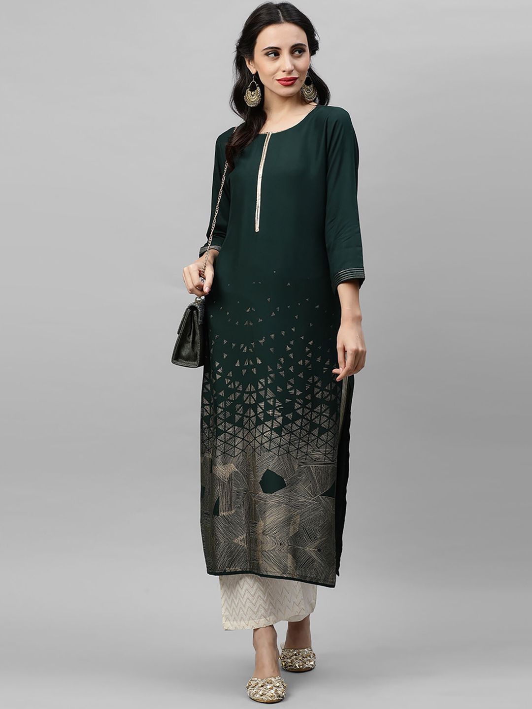 Dhiyona IE Women Green Embroidered Straight Kurta