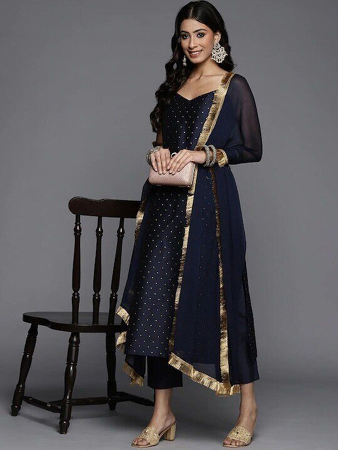 Dhiyona VA Women's Abstract Printed Kurta with Trousers & With Dupatta
