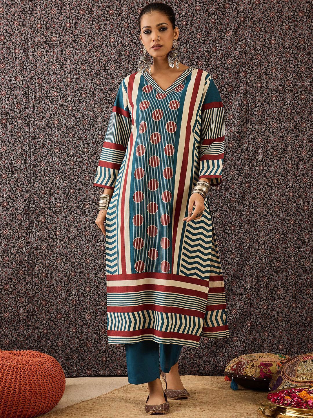 Women Printed Regular Pure Cotton Kurta with Trousers & With Dupatta