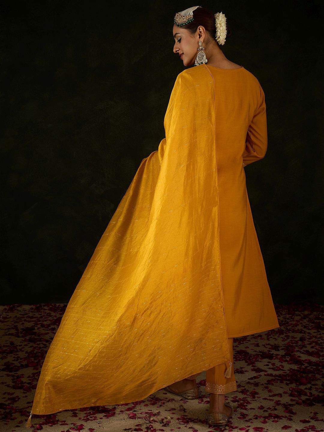 Dhiyona IE Women Ethnic Motifs Embroidered Regular Sequinned Kurta with Trousers & With Dupatta