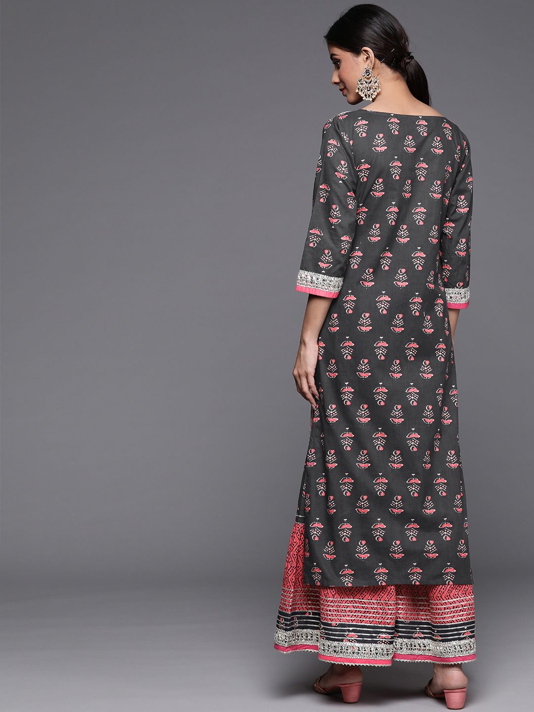 Dhiyona VA Women's Grey Ethnic Motifs Printed Kurta with Sharara