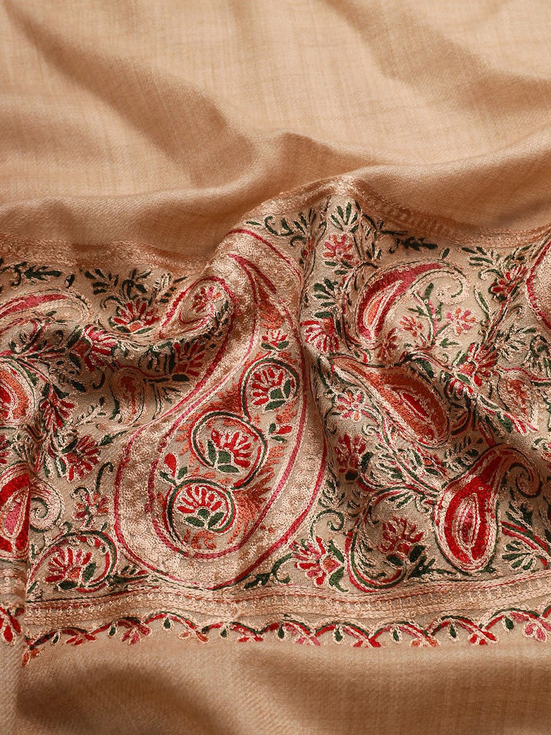 Dhiyona PA Women Beige Embroidered Pure Wool Shawl