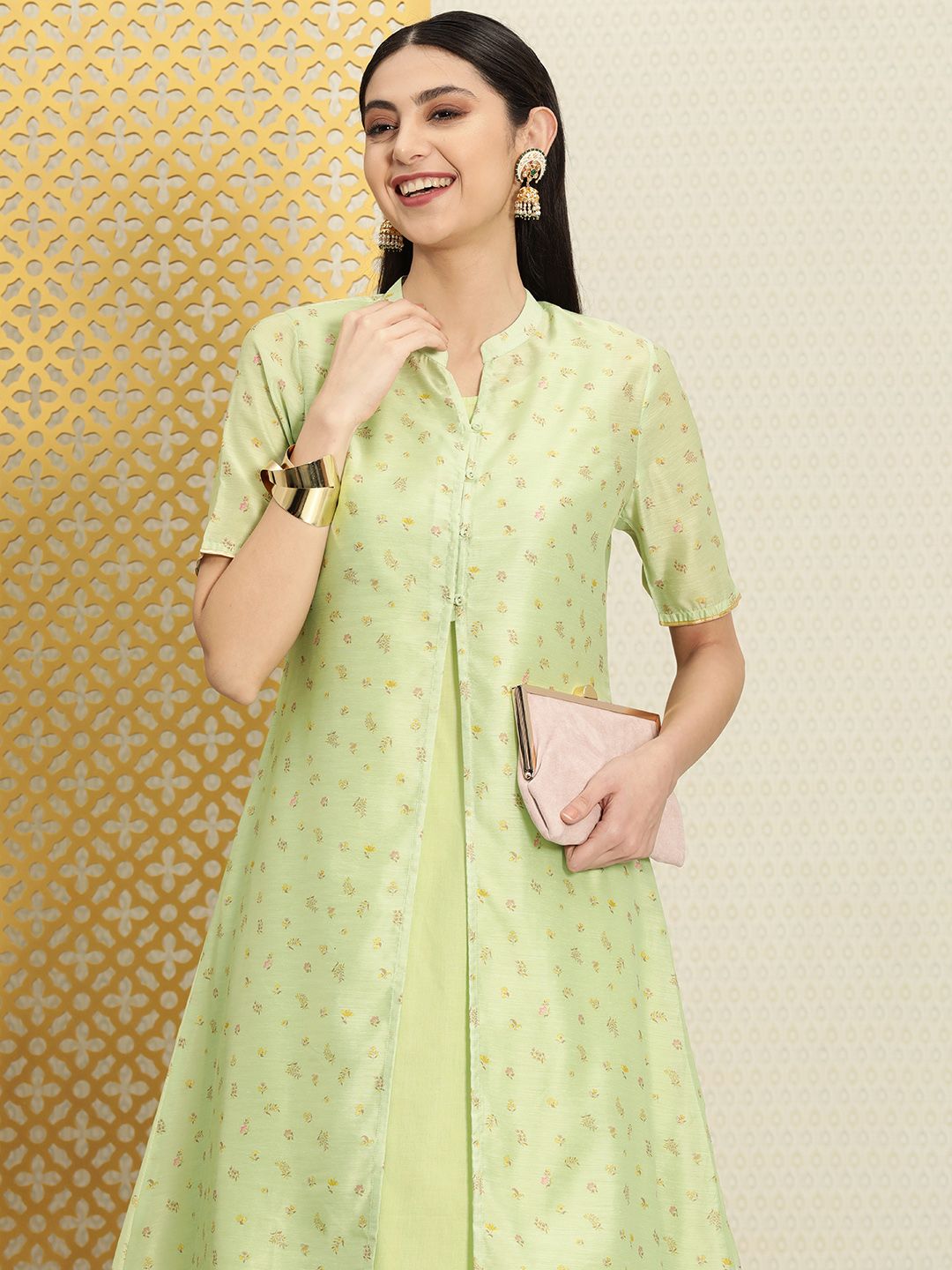 Dhiyona PD Women Women Floral Printed Pure Cotton Jashn Kurta with Jacket & Skirt