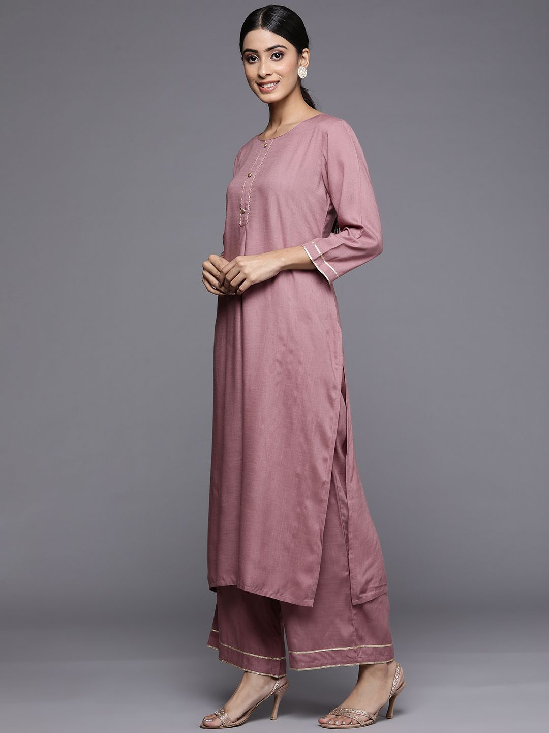 Dhiyona VA Women's Solid Yoke Design Kurta with Trousers & Dupatta