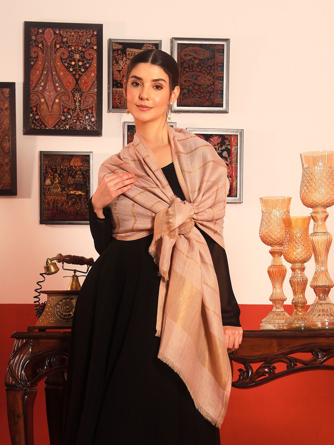 Dhiyona PA Striped Woven Design Woolen Reversible Shawl