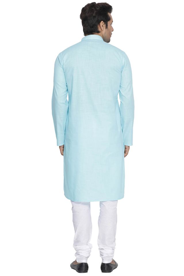 Men's Light Blue Cotton Linen Straight Kurta Pyjama Set