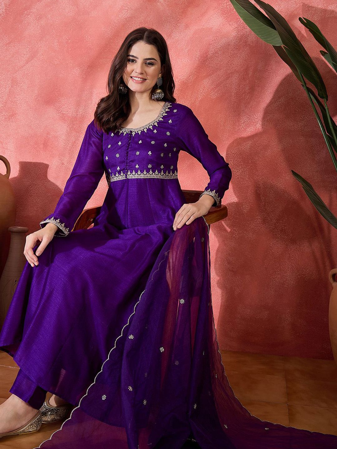 Dhiyona SN Women's Ethnic Motifs Embroidered Kurta with Trousers & Dupatta