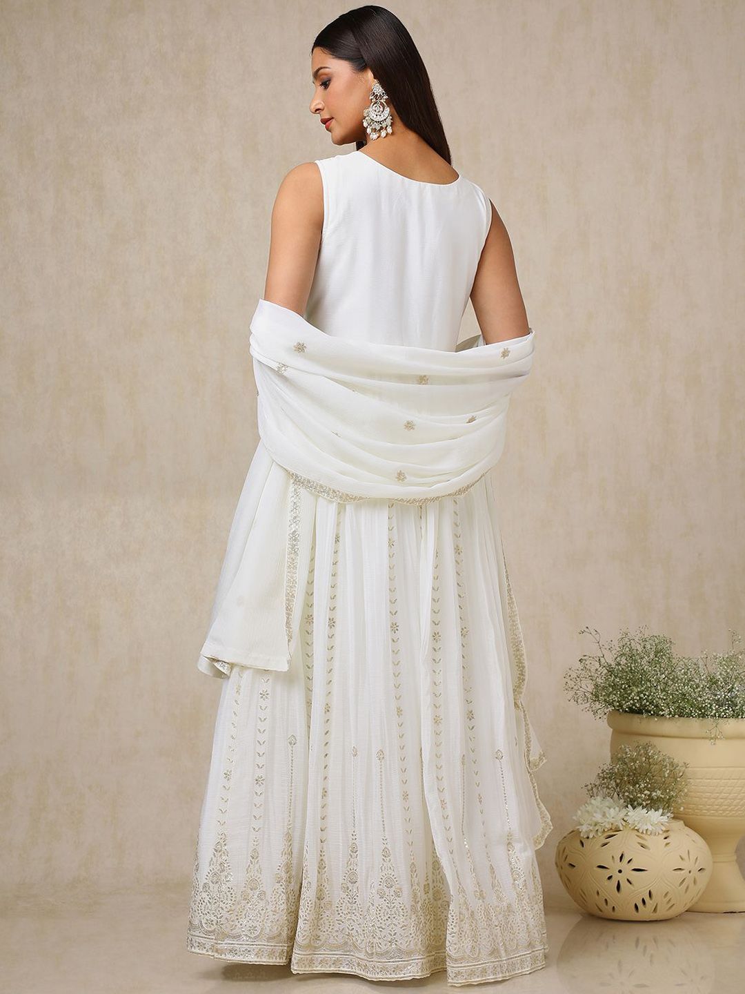 Dhiyona SO Women's Women Floral Embroidered Empire Sequinned Kurta with Churidar & With Dupatta