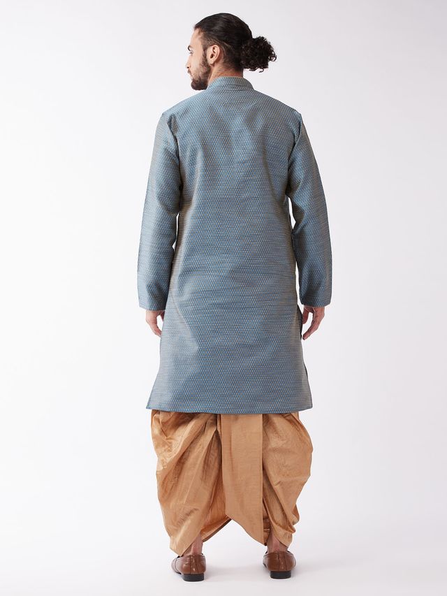 Men's Aqua Silk Blend Straight Kurta and Dhoti Set