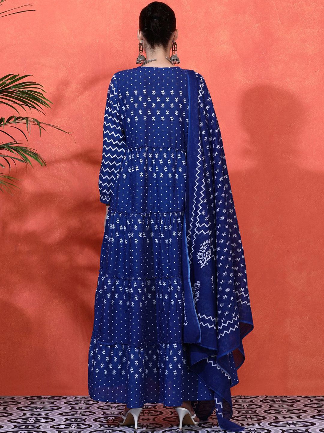 Dhiyona SN Women's Floral Printed Pure Cotton A-Line Kurta & Trousers With Dupatta