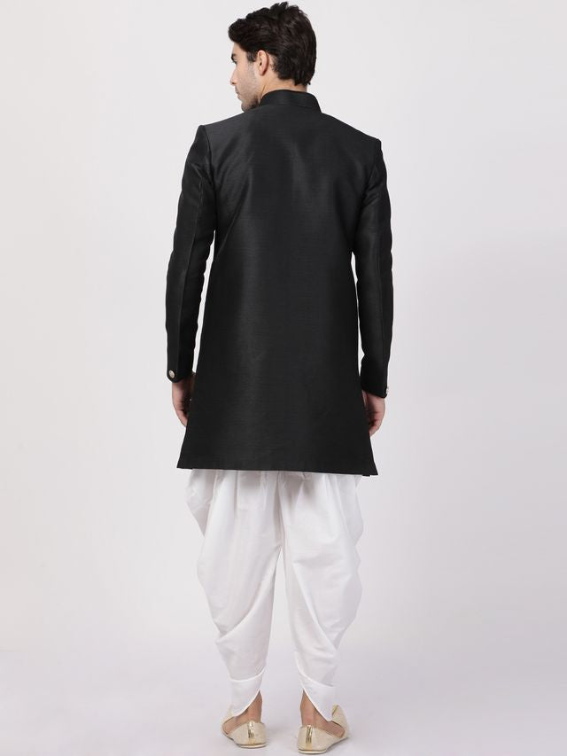 Men's Black Silk Blend Straight Sherwani Set