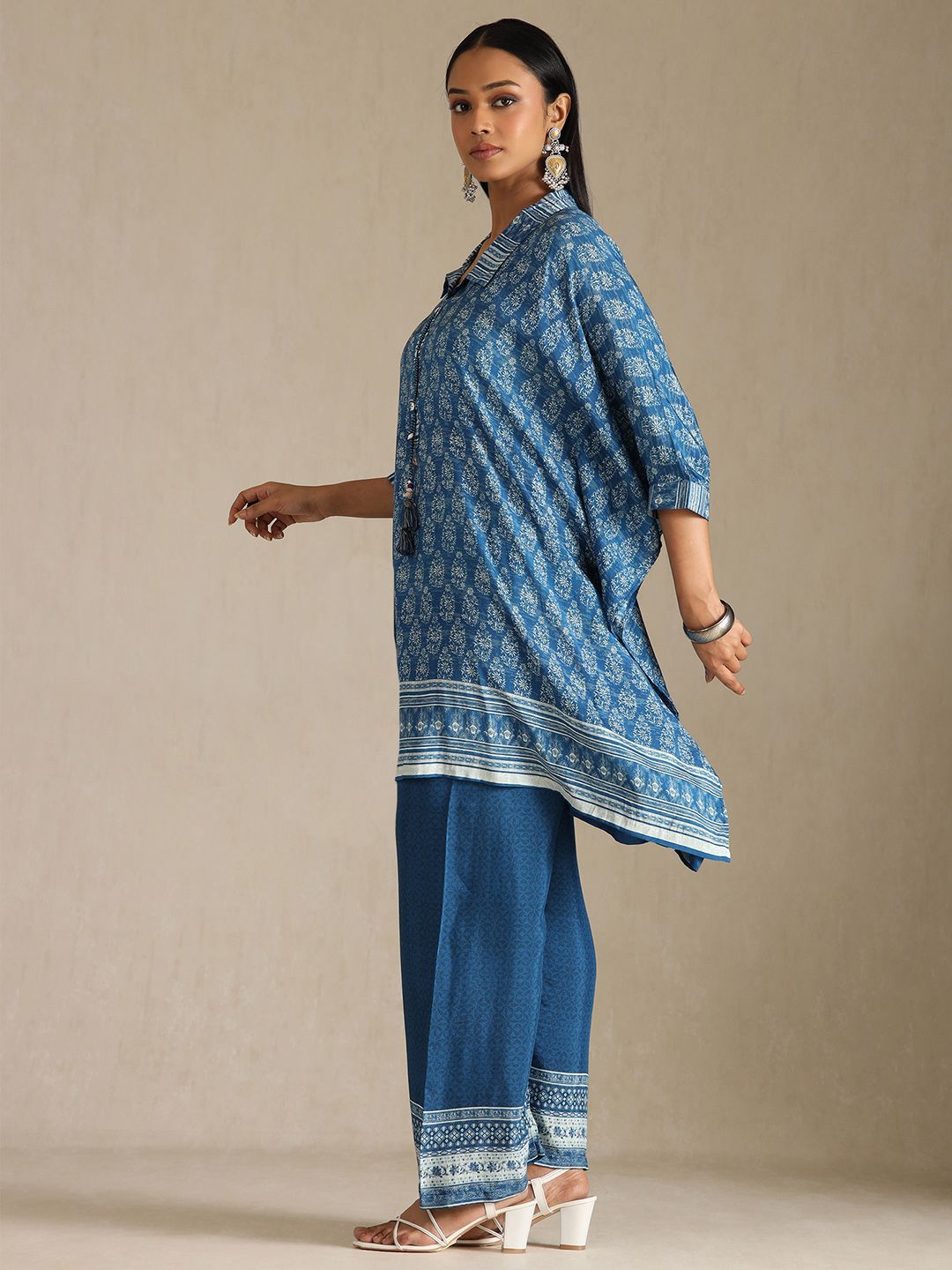 Dhiyona SO Women's Floral Printed Thread Work Kaftan Kurta with Trouser
