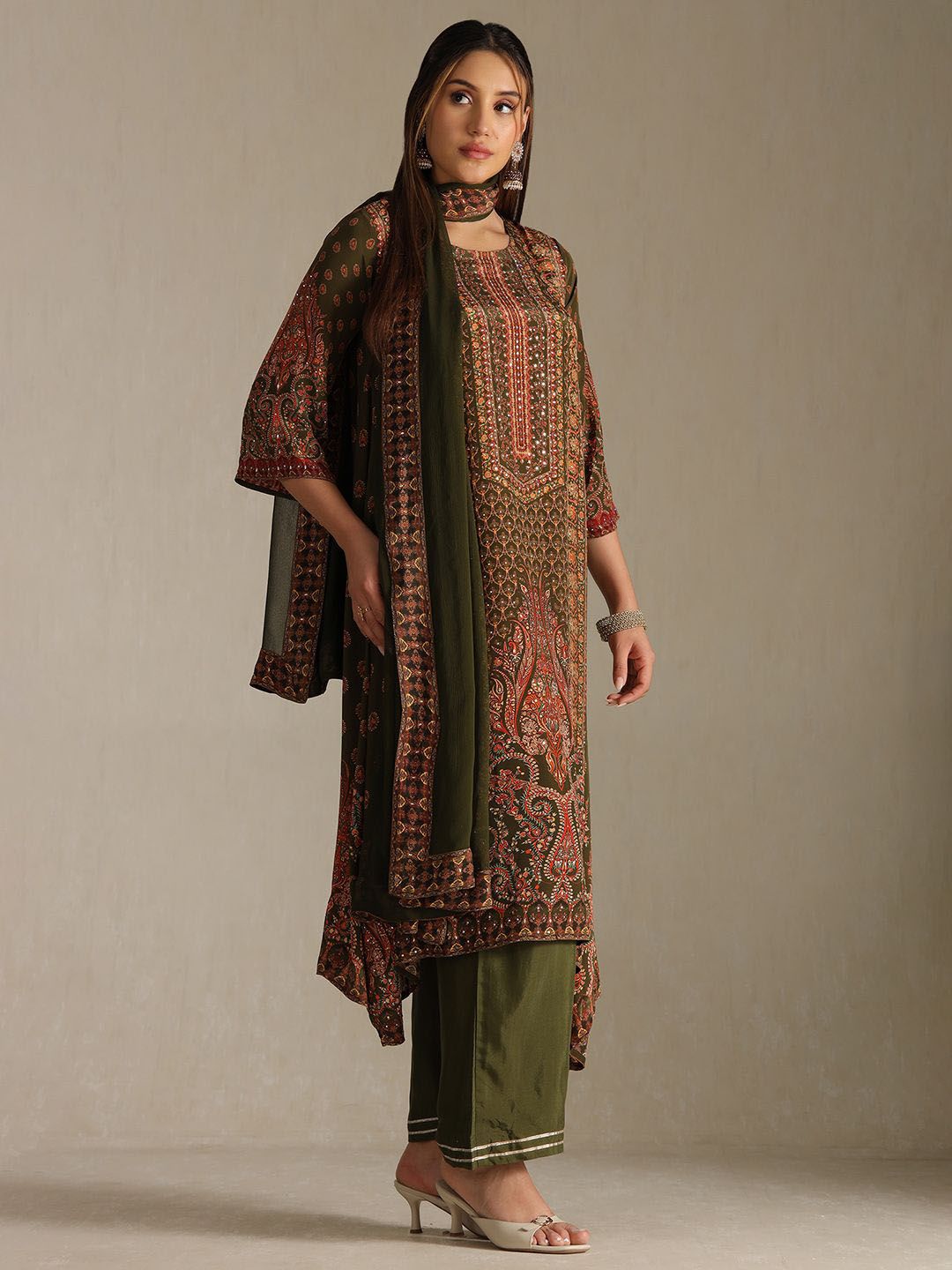 Dhiyona SO Women's Women Paisley Printed A-Line Kurta with Trousers & Dupatta