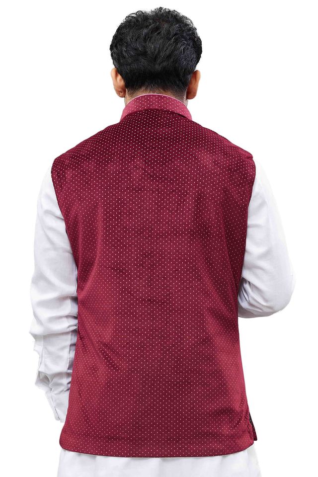 Men's Maroon Velvet Straight Nehru Jacket