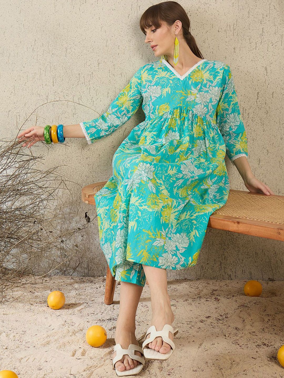 Floral Printed Regular Pure Cotton A-Line Kurta With Trousers