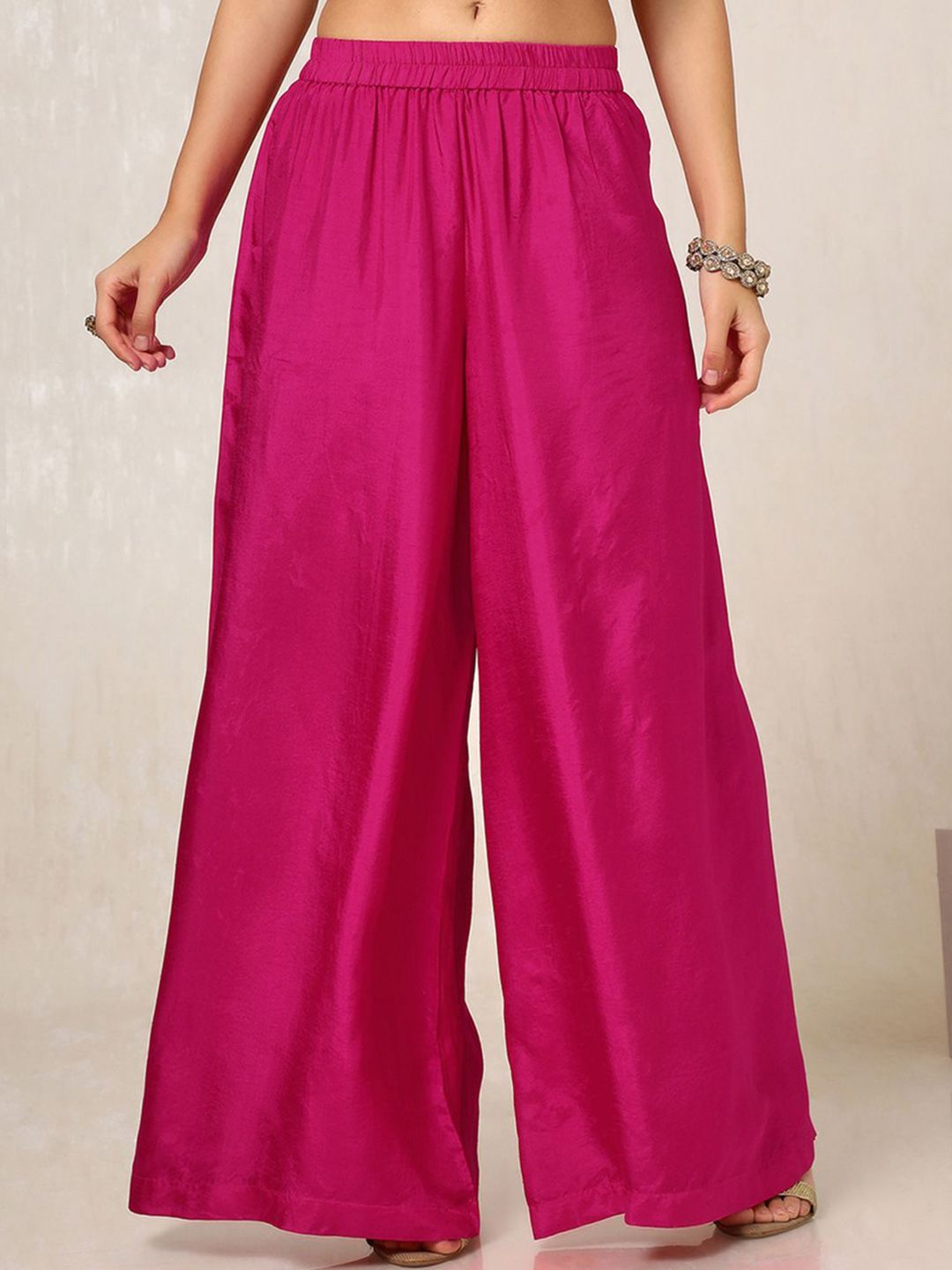 Dhiyona SO Women's Pink Ethnic Motifs Embroidered Mirror Work Dupion Silk Kurta With Palazzos & Dupatta