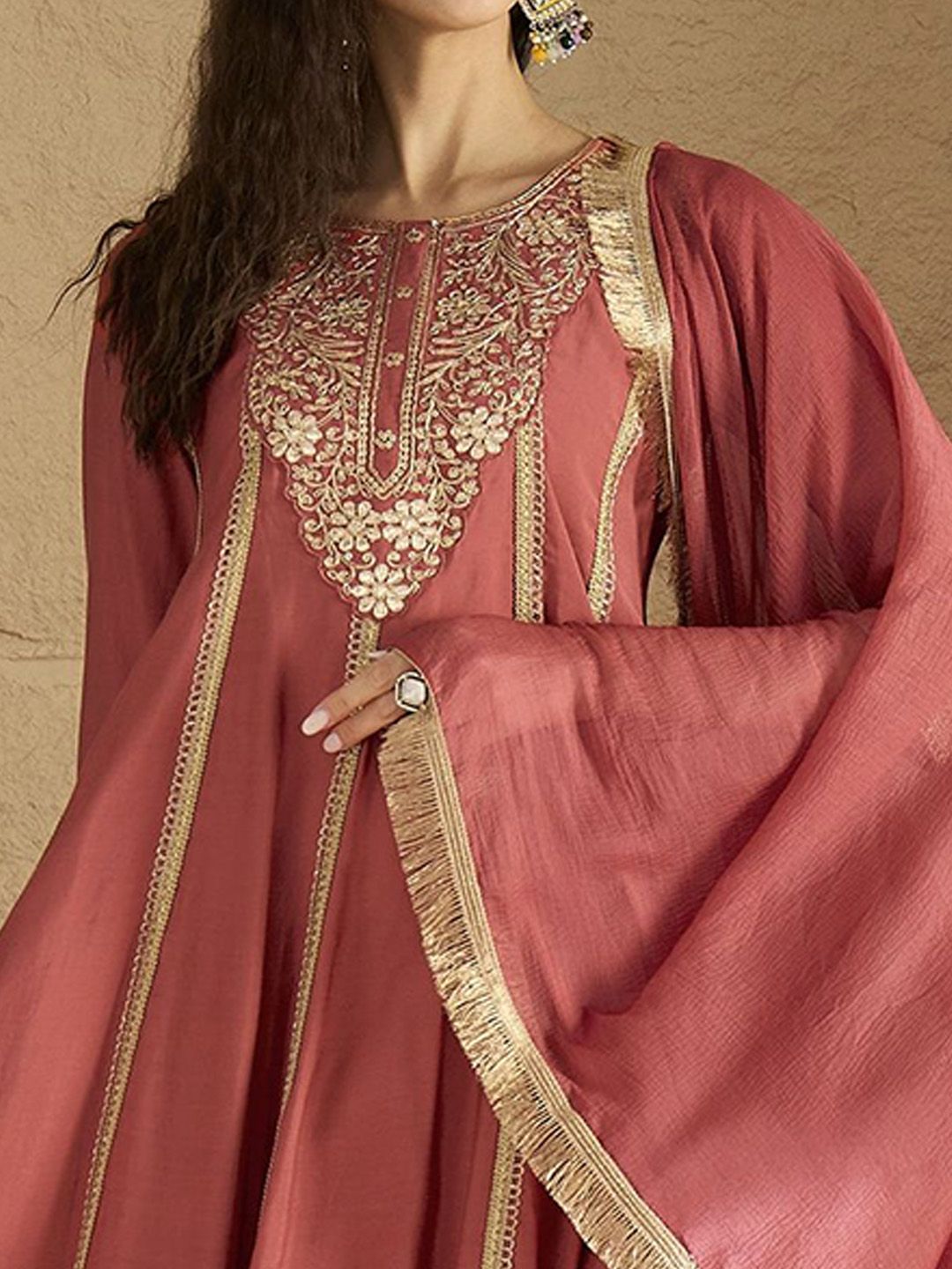 Dhiyona VA Women's Ethnic Motifs Embroidered Panelled Kurta with Trousers & Dupatta