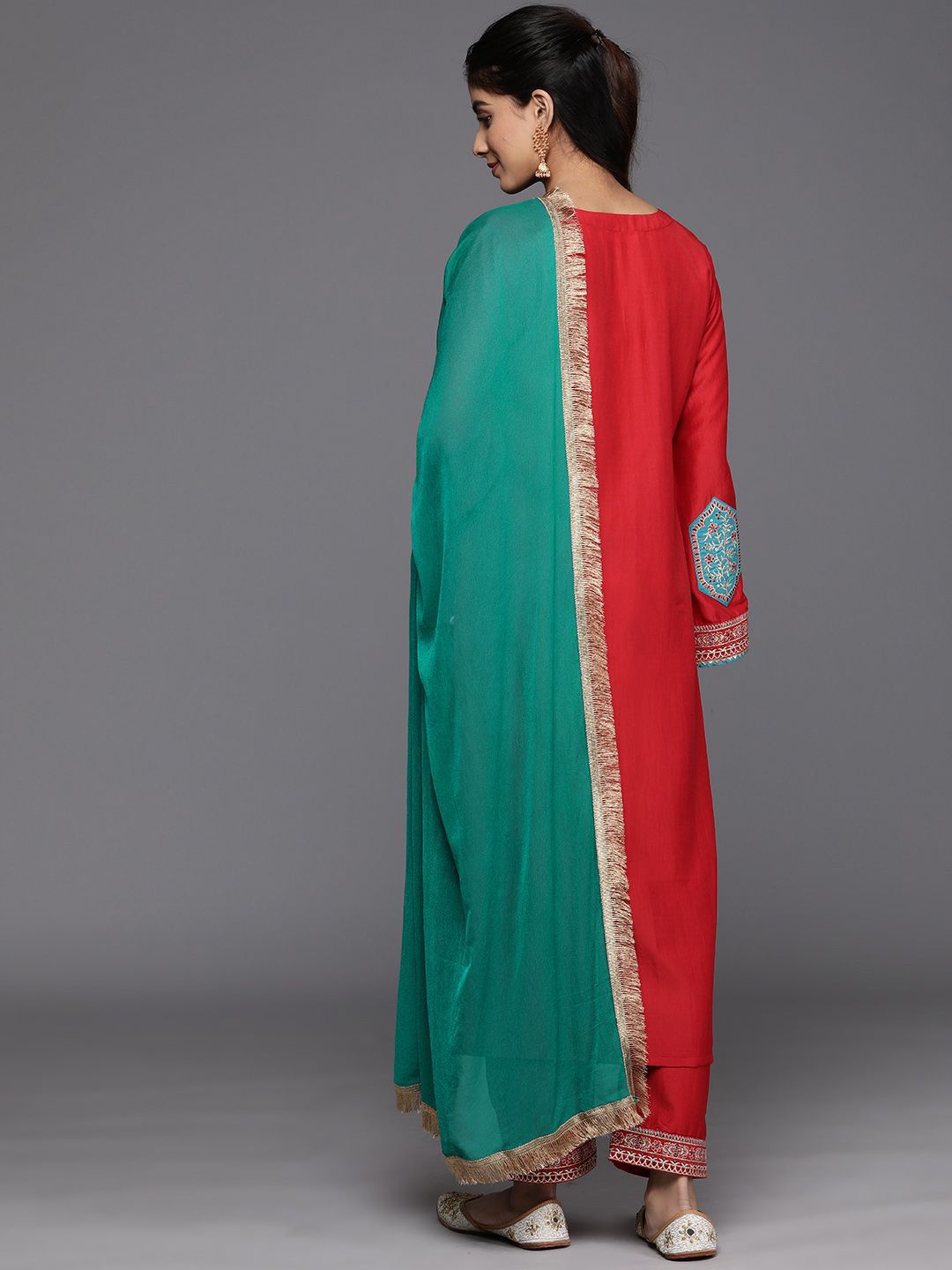 Dhiyona VA Women'sFloral Yoke Design Sequinned Kurta With Trousers & Dupatta
