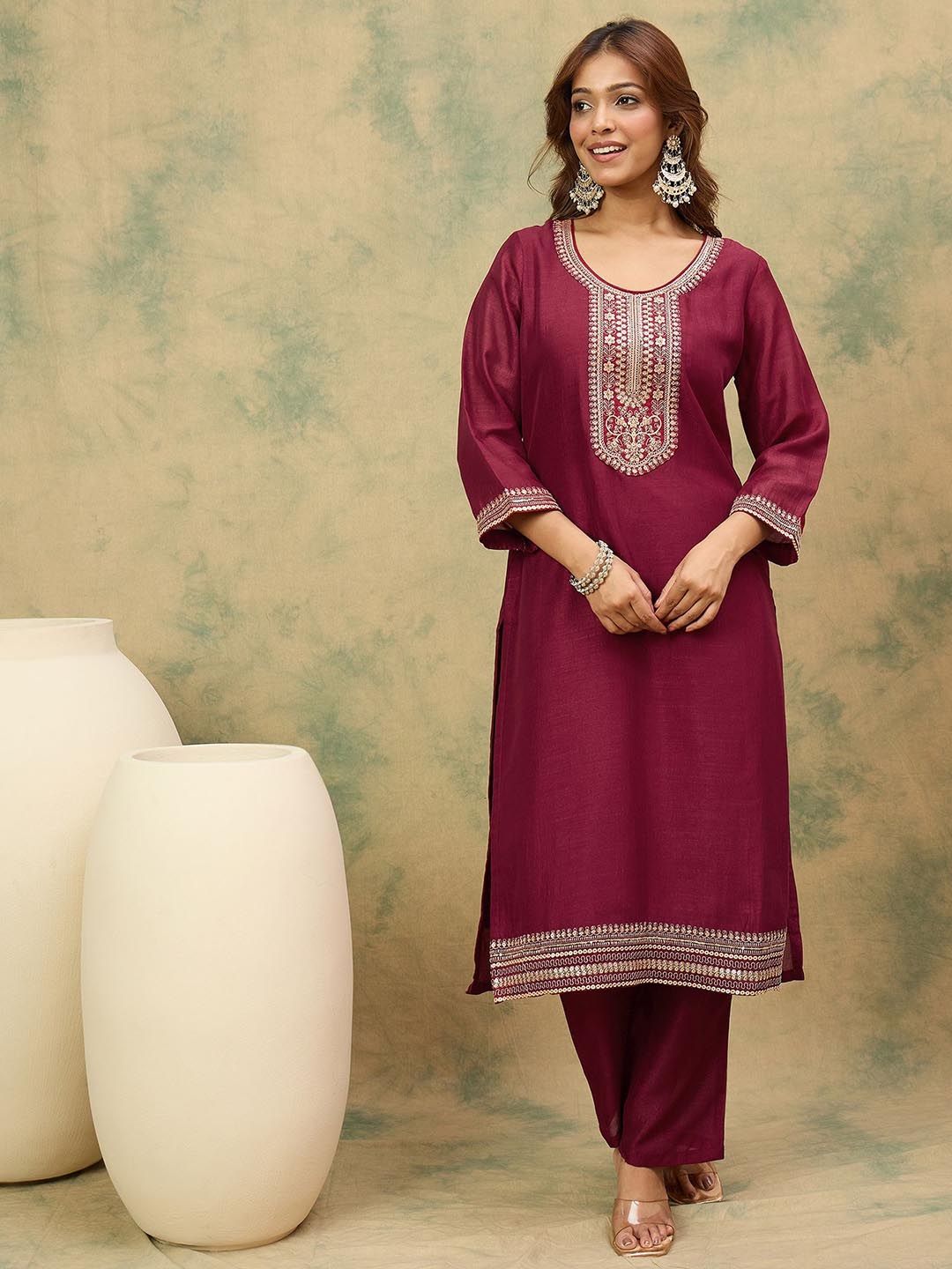 Dhiyona VA Women'sYoke Design Ethnic Motifs Straight Kurta With Trousers & Dupatta