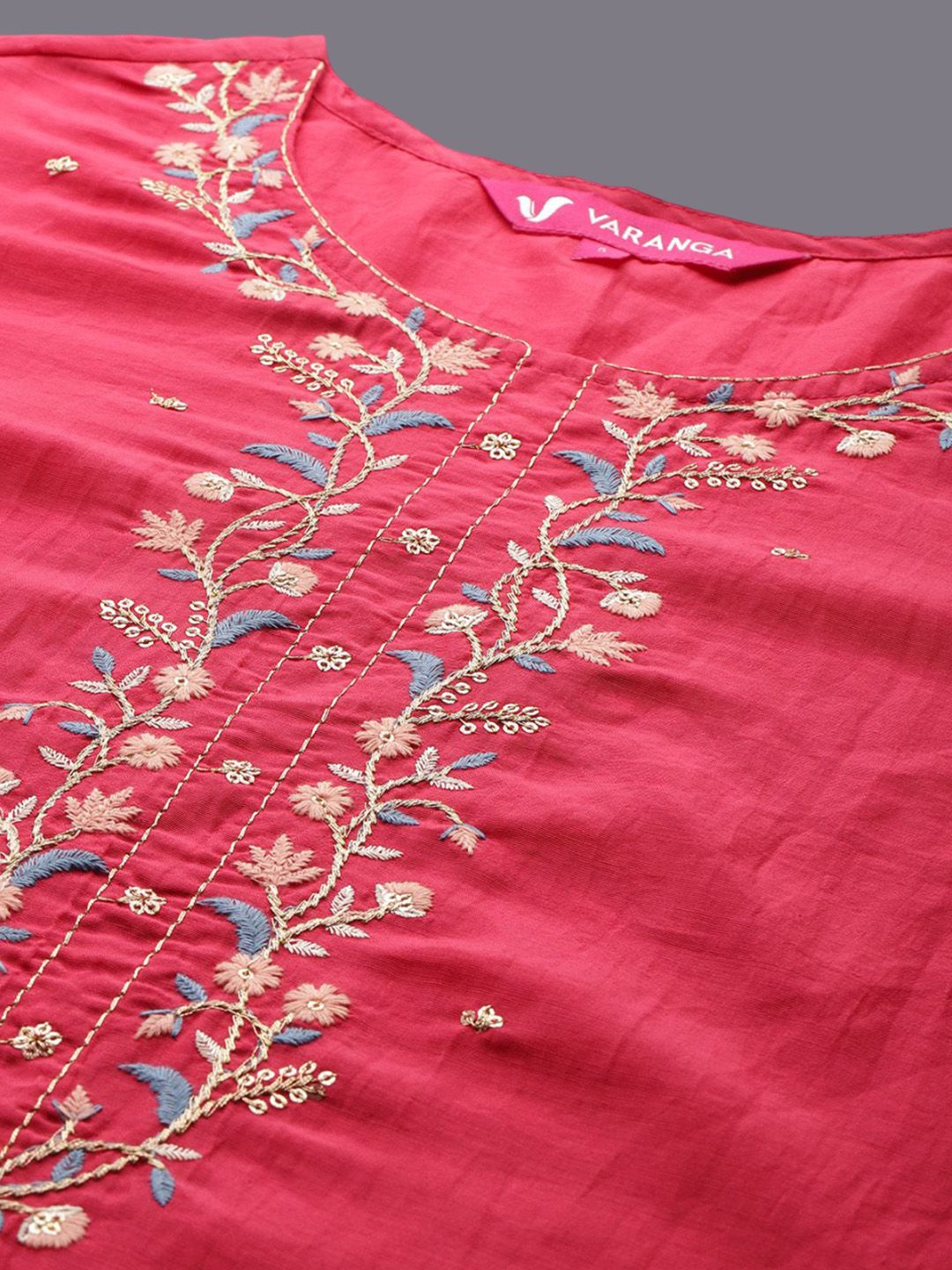 Dhiyona VA Women's Ethnic Motifs Yoke Design Thread Work Kurta with Trousers & Dupatta