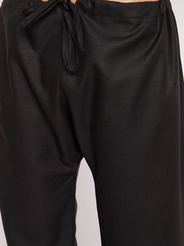 Men's Black Cotton Blend Pathani Pathani Kurta Set